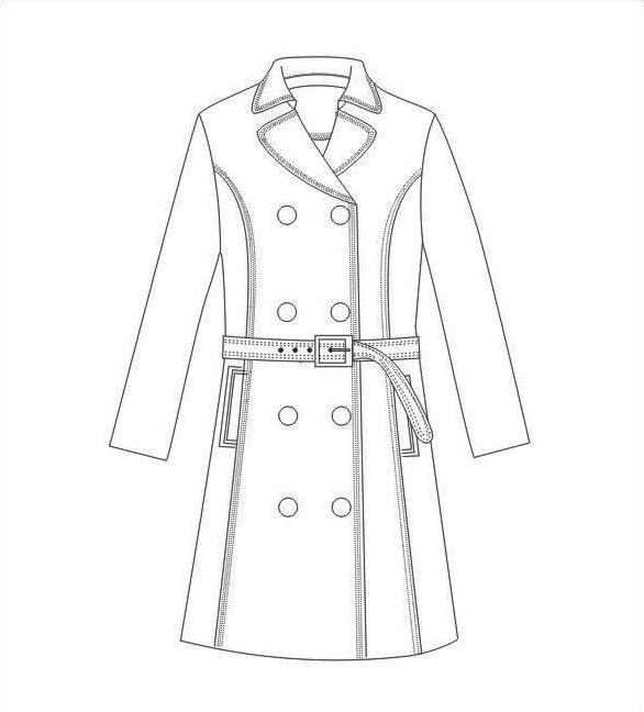 风衣大衣款式图-女装设计-服装设计